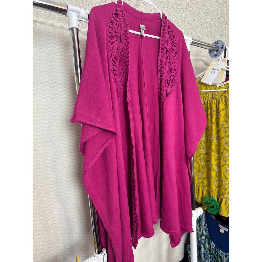 BN #53 Chico's One Size Fuchsia Open Front Poncho Cardigan Sweater